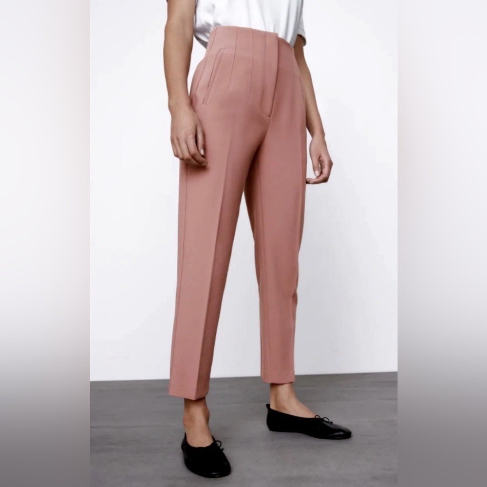 Zara Trousers Womens S Pink Excellent High Waisted Cropped Tapered Dress Pants